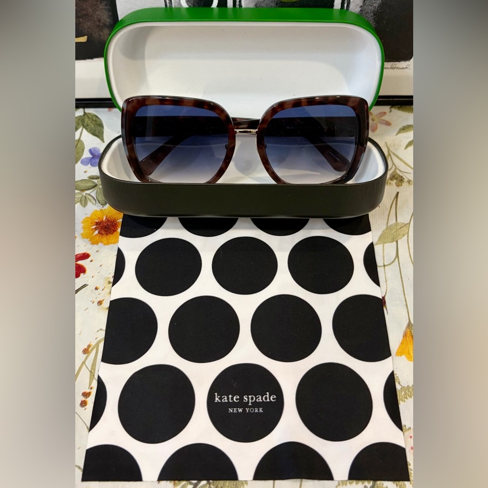 KATE SPADE Brown/Hint of Blue Tortoiseshell Square Sunglasses w/Gradient Lenses
